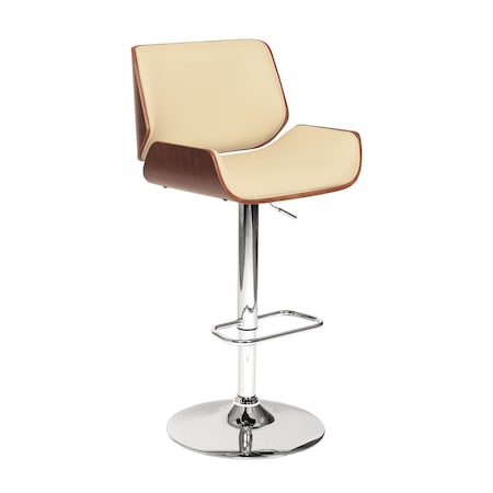 Armen Living London Cream Faux Leather Adjustable Height Swivel Walnut Wood and Chrome Bar Stool LCLOSWBACRWA